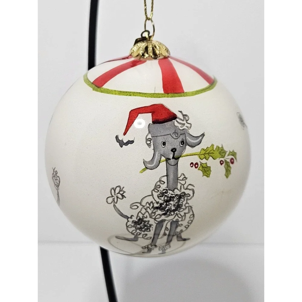 Pier 1 Li Bien Poodle Christmas Ornament Inside Reverse Painted Glass Boxed Dog